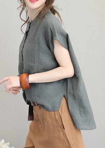 Round Neck Linen Top Women's Shirt Low High Design Loose Fit