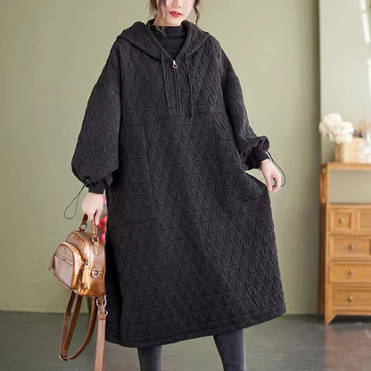 Vintage Thickened Sandwich Cotton Long Sleeve Dress