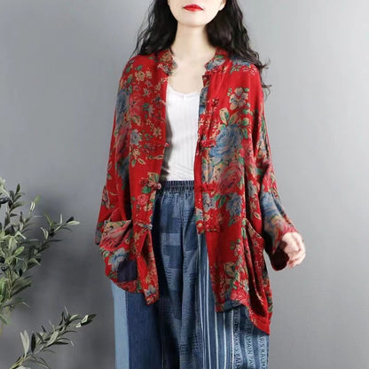 Chinese Style Red Printed Cotton Coat