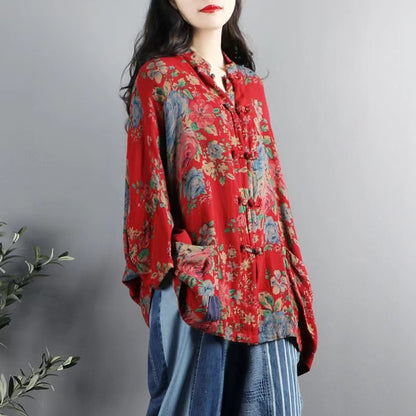 Chinese Style Red Printed Cotton Coat