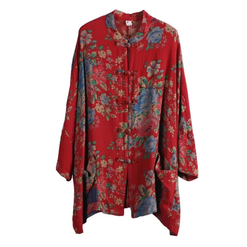 Chinese Style Red Printed Cotton Coat