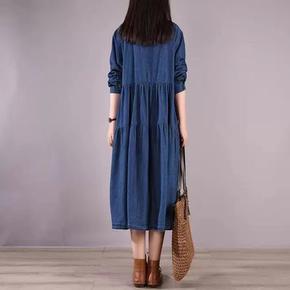 Loose Long Sleeve Shirt Patchwork Denim Dress