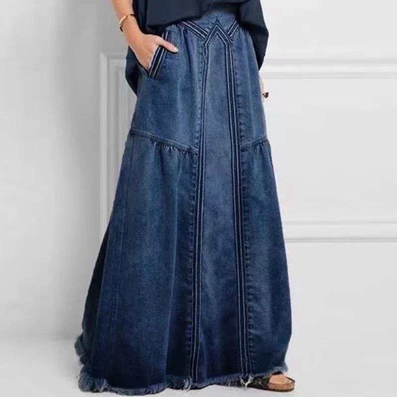 Women's Nostalgia Solid Color Stretch Waist Loose Denim  Skirt