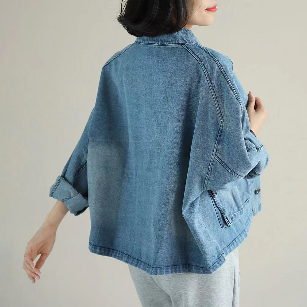 Vintage Casual Workwear Large Pocket Denim Jacket