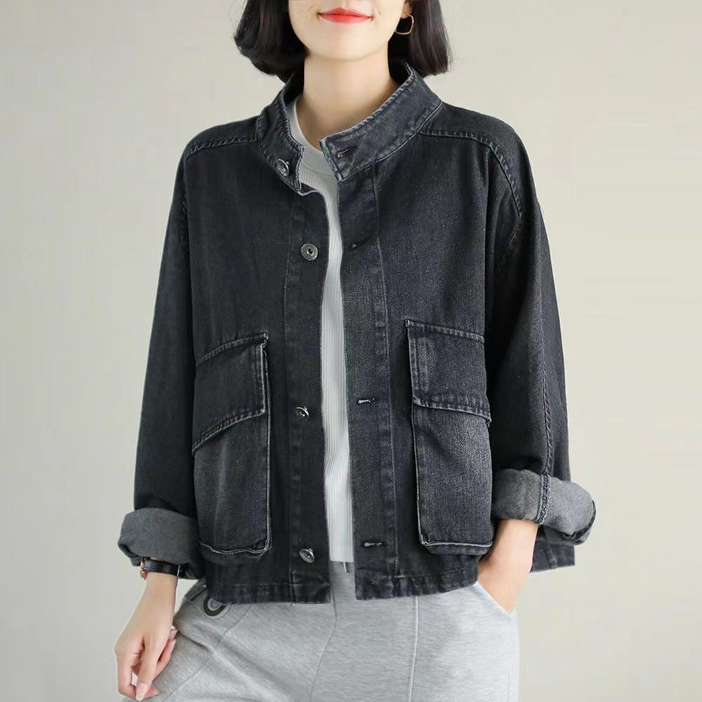 Vintage Casual Workwear Large Pocket Denim Jacket