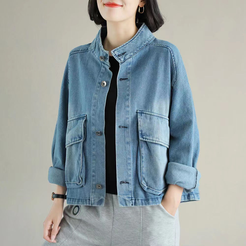 Vintage Casual Workwear Large Pocket Denim Jacket