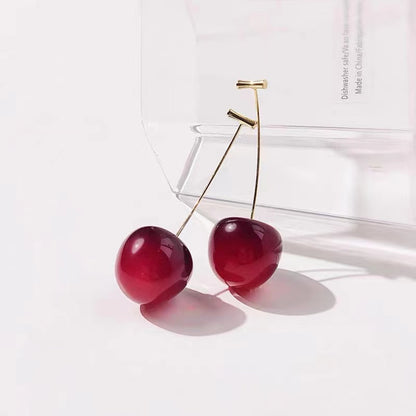 Premium Red Cherry Style Silver Tone Dangle Earrings