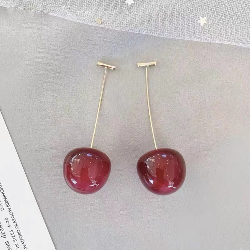 Premium Red Cherry Style Silver Tone Dangle Earrings