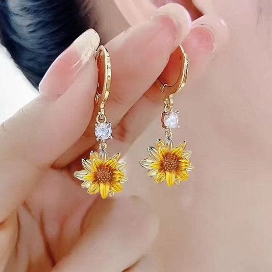 Golden Sunflower Flower Earrings