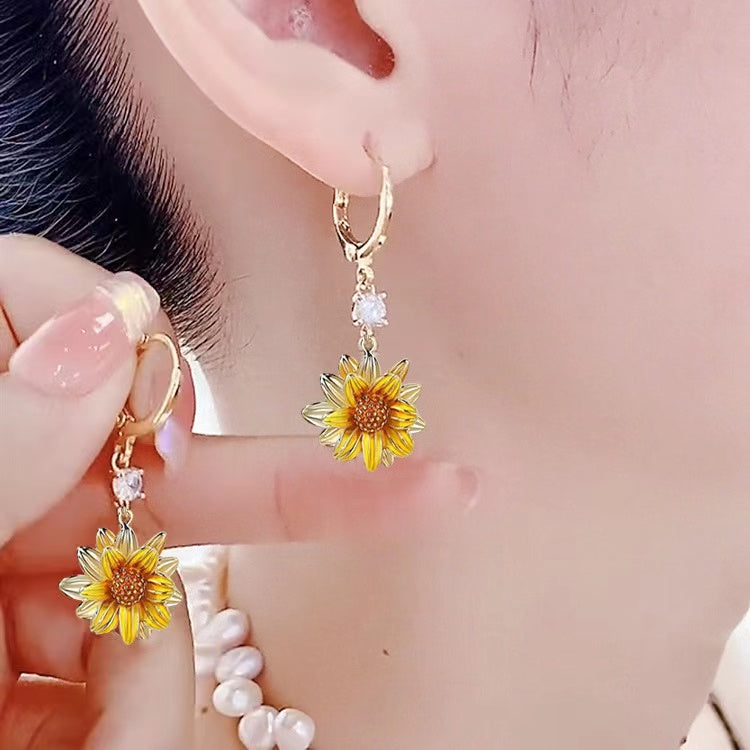 Golden Sunflower Flower Earrings