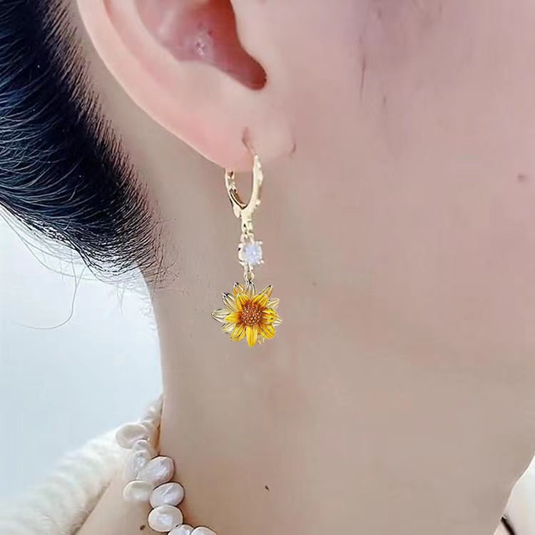 Golden Sunflower Flower Earrings