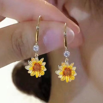 Golden Sunflower Flower Earrings