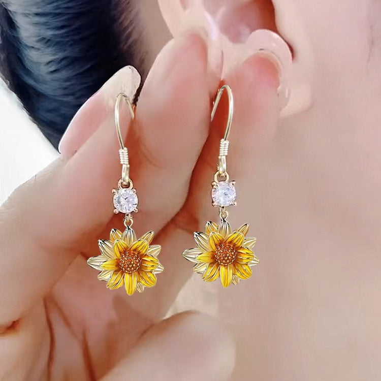 Golden Sunflower Flower Earrings