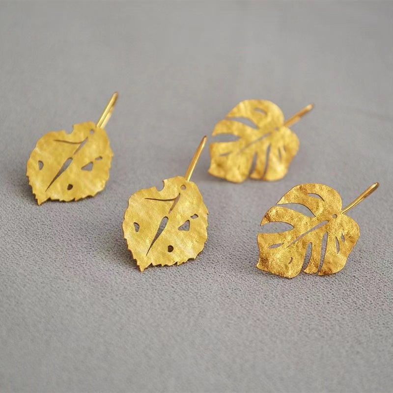 Vintage Gold Leaf 14K Gold Copper Earrings