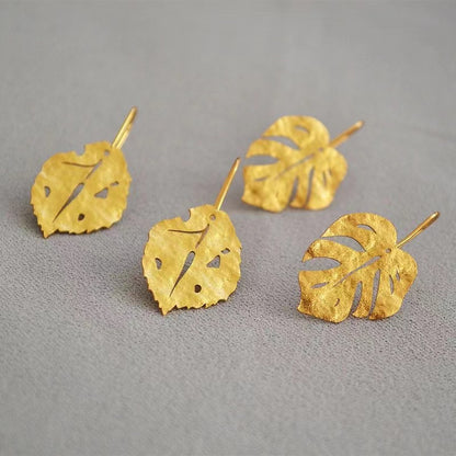 Vintage Gold Leaf 14K Gold Copper Earrings