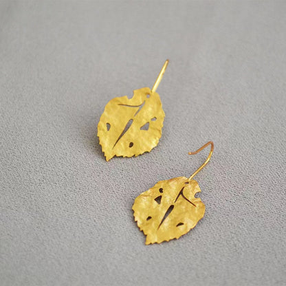 Vintage Gold Leaf 14K Gold Copper Earrings