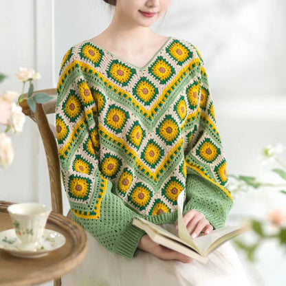 Geometric Appliquéd Knit Sweater