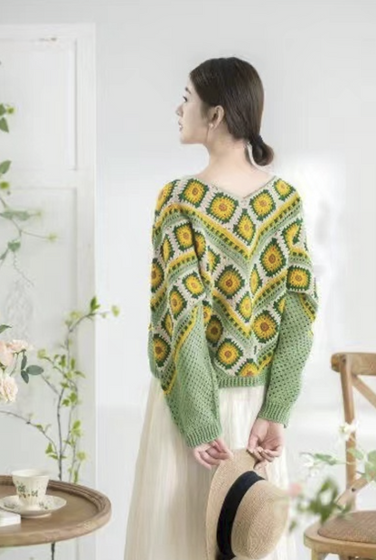 Geometric Appliquéd Knit Sweater