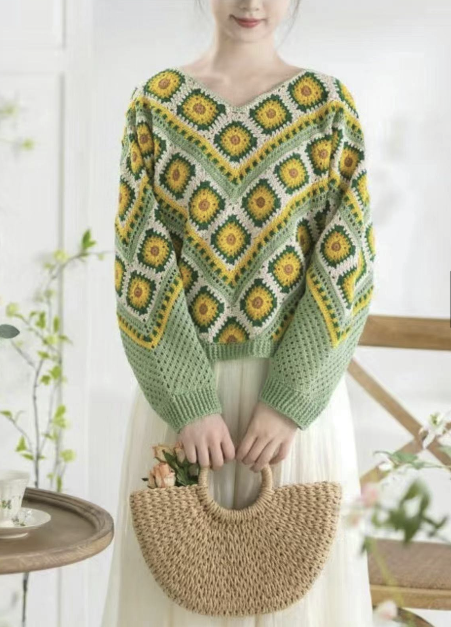 Geometric Appliquéd Knit Sweater