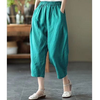 Loose Pocket Stretch Waist Linen Haren Pants