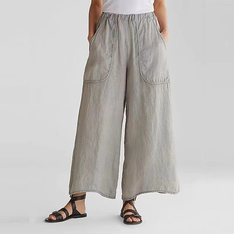 Loose Wide Leg Casual Big Pocket Pants