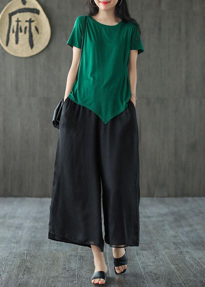 Handmade elastic waist vintage wide leg pants