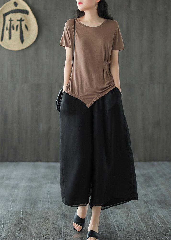 Handmade elastic waist vintage wide leg pants