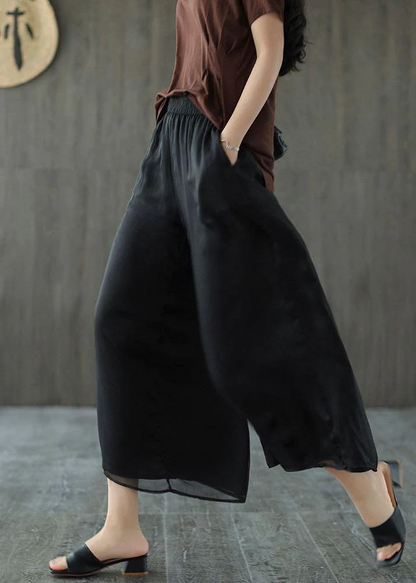 Handmade elastic waist vintage wide leg pants