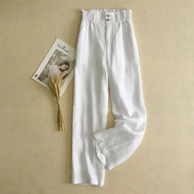 Elegant High Waist Button Stretch Straight Leg Pants