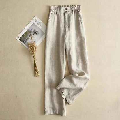 Elegant High Waist Button Stretch Straight Leg Pants