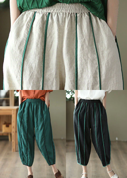 Patchwork Linen Harlequin Pants Pocket Stripe Clashing Pants