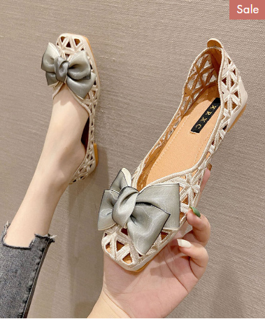 Vintage Square Hollowed-Out Flats With Bow Flat Sandals