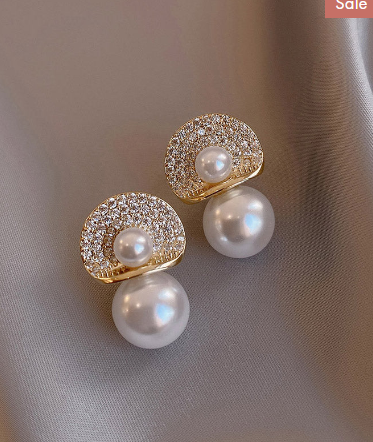 French Gold and Zirconia Pearl Earrings