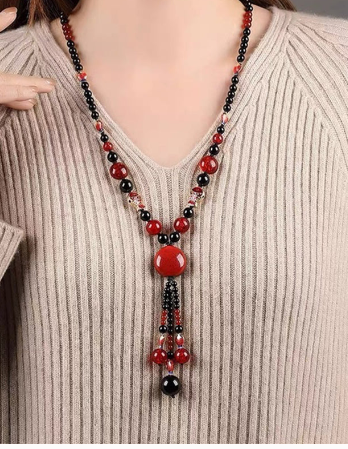 Vintage Long Red Agate Pendant Necklace