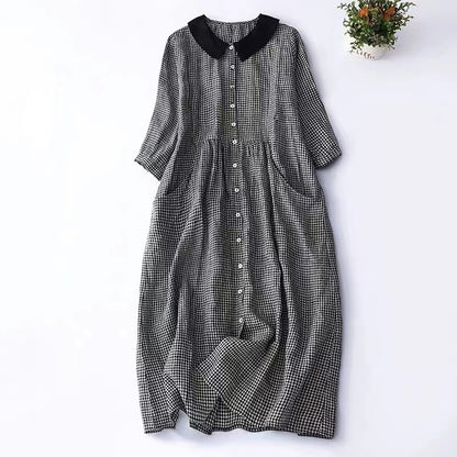 Black And White Plaid Linen Shirt Dress