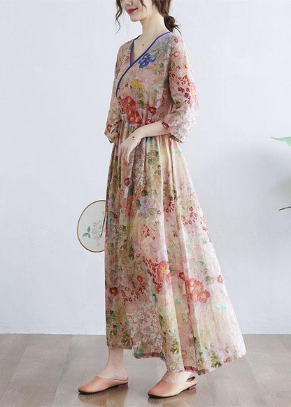 V-Neck Floral Tie Waist Dress Half Sleeve