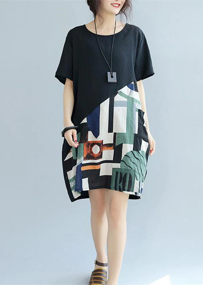 Patchwork Linen Straight Dress