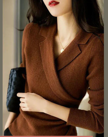 V-neck lapel asymmetric design slim jumper