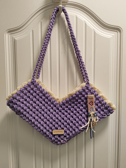 Light Purple Lace Trimmed Heart Shaped Knitting Bag