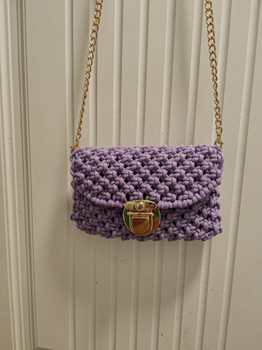 Purple Flap Chain Crossbody Shopping Bag