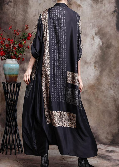 Italian Black Printed Long Silk Dress