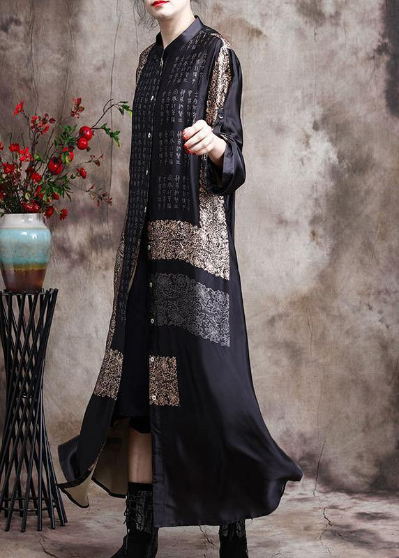 Italian Black Printed Long Silk Dress