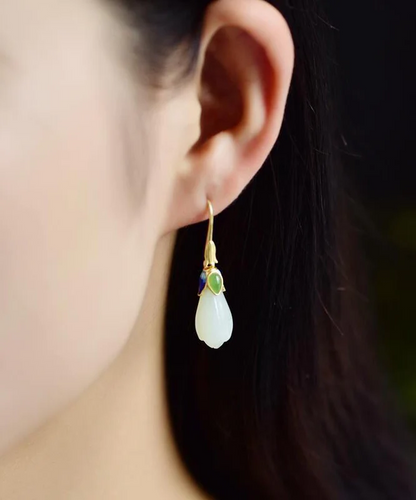 Natural Magnolia Silver Jade Hanging Earrings