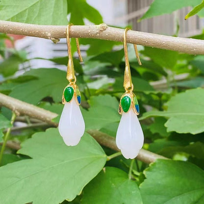 Natural Magnolia Silver Jade Hanging Earrings