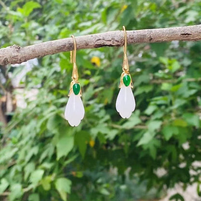 Natural Magnolia Silver Jade Hanging Earrings