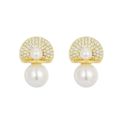 French Gold and Zirconia Pearl Earrings