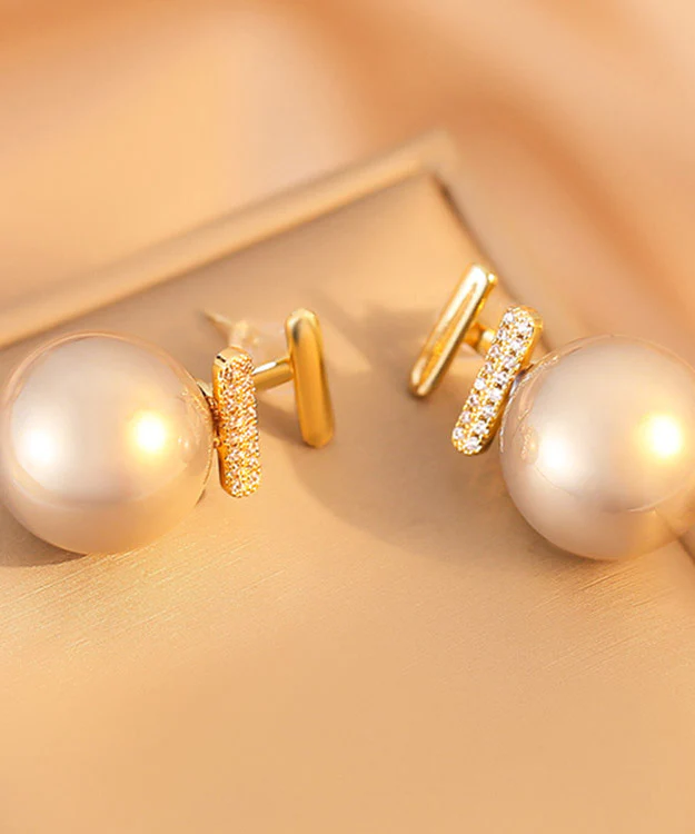 Vintage White Brass Gold Plated Pearl Earrings