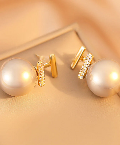 Vintage White Brass Gold Plated Pearl Earrings