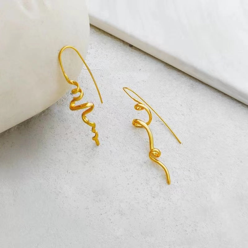 Boho Curve Gold and Brass Earrings