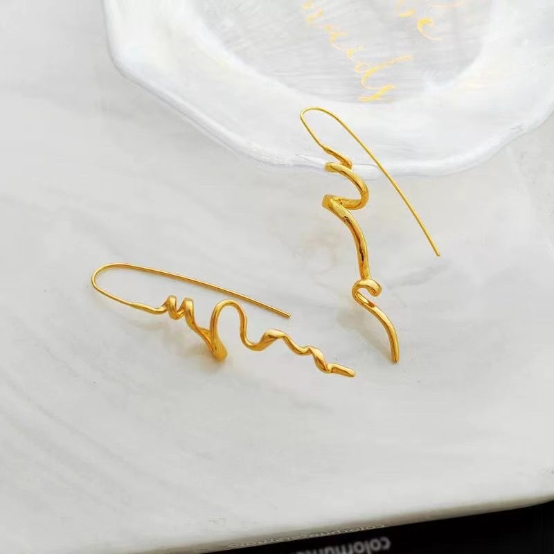 Boho Curve Gold and Brass Earrings